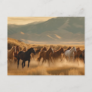 Carte Postale Chevaux sauvages en champ d'or