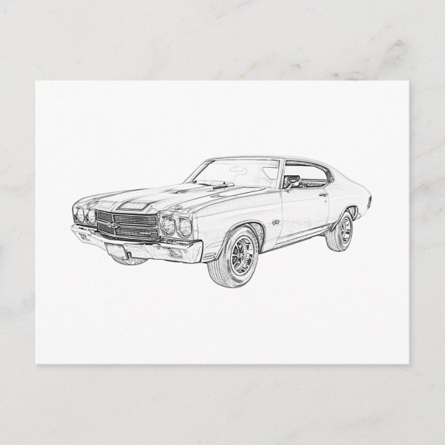 Carte Postale Chevelle classique Chevelle Muscle Car noir et bla (Devant)