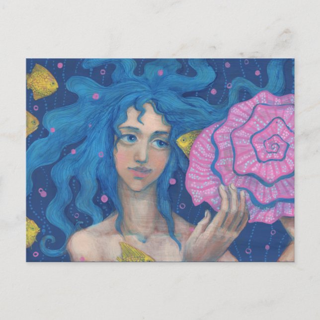 Carte Postale Cheveux bleu Sirène de mer Coquille de poisson Ima (Devant)