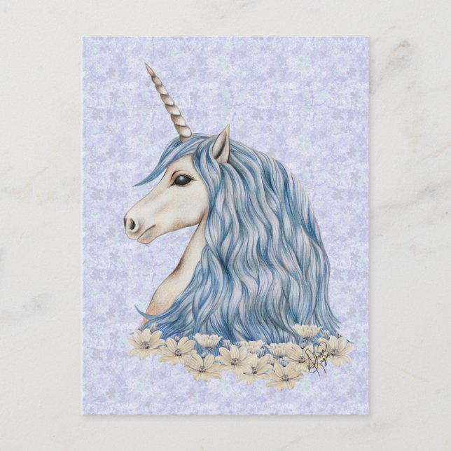 Carte Postale Cheveux bleu unicorne (Devant)