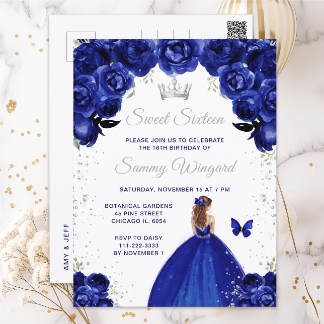 Carte Postale Cheveux brun foncé bleu Princesse Sweet Sixteen (Créateur téléchargé)