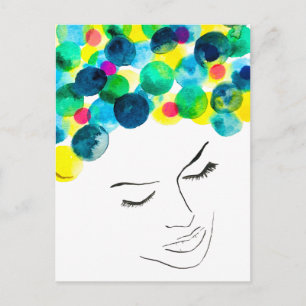 Carte Postale Cheveux bulles psychédéliques funky
