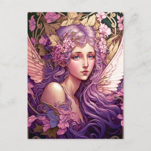 Carte Postale Cheveux pourpre Fairy Angel Imaginaire Art