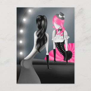 Carte postale Cheveux roses Reflet de clown