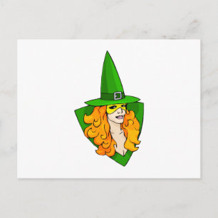 Carte Postale Cheveux rouge sorcière verte