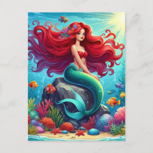 Carte Postale Cheveux rouges de sirène