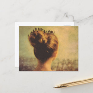 Carte Postale Cheveux Surréaliste Avec Des Personnes Minuscules