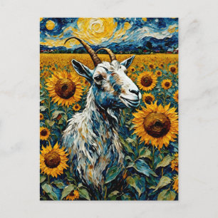Carte Postale Chèvre adorable dans les tournesols