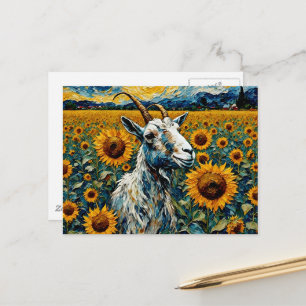 Carte Postale Chèvre adorable dans un champ de tournesol