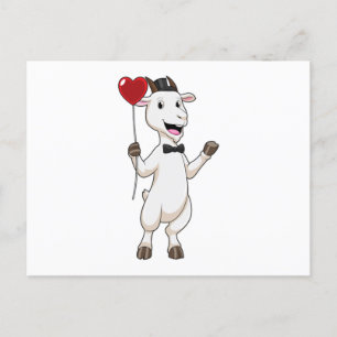 Carte Postale Chèvre comme marié avec ballon en forme de cœur
