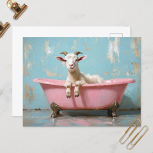Carte Postale Chèvre dans une baignoire rose
