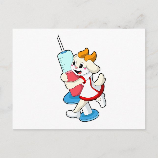 Carte Postale Chèvre en infirmière à la vaccination à la seringu (Devant)