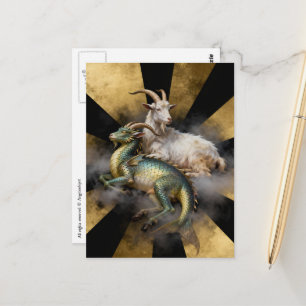 Carte Postale Chèvre et dragon de fantaisie 