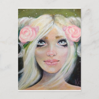 Carte Postale Chèvre fille ~ Blonde fille avec cornes de chèvre