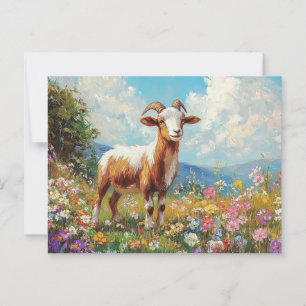 Carte Postale Chèvre mignonne Coloré Fleur sauvage Meadow
