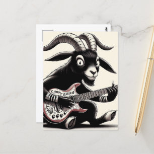 Carte Postale Chèvre Noire Jouant Guitare Joyeux Pâques