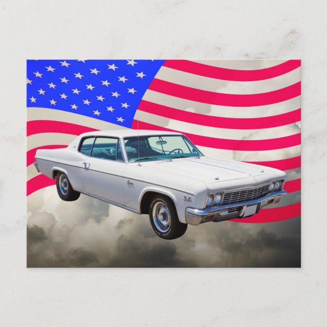 Carte Postale Chevrolet Caprice 1966 Avec Drapeau Américain (Devant)
