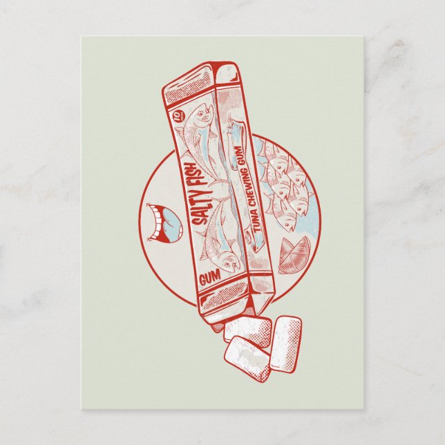 Carte Postale Chewing gum saveur thon drôle (Devant)