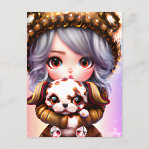 Carte Postale Chibi Adorable petite fille habillée en hiver