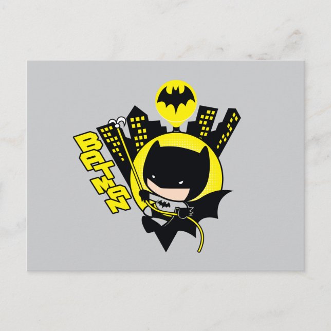 Carte Postale Chibi Batman Évolue La Ville (Devant)