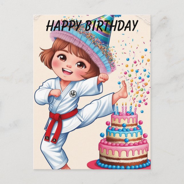 Carte Postale Chibi donnant un coup de pied au gâteau d'annivers (Devant)