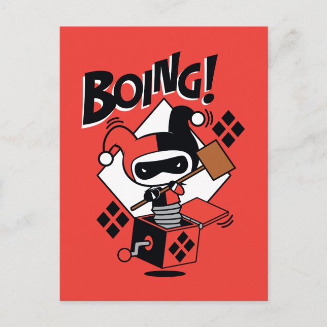 Carte Postale Chibi Harley-Quinn-In-A-Box Avec Marteau (Devant)