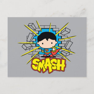 Carte Postale Chibi Superman Frappant À Travers Un Mur De Brique