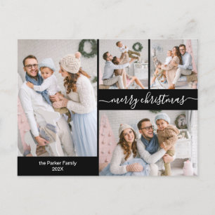Carte Postale Chic Black Gold Script 5 photos de Noël multiples