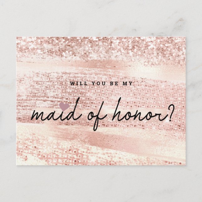 Carte Postale Chic Blush rose & Rose Gold Maid of Honor Proposit (Devant)