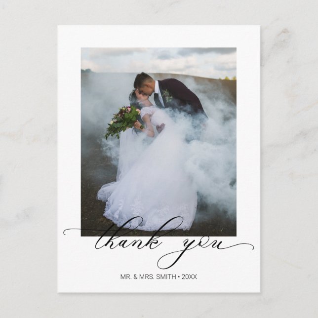 Carte Postale Chic Calligraphie Script Mariage Photo Merci (Devant)