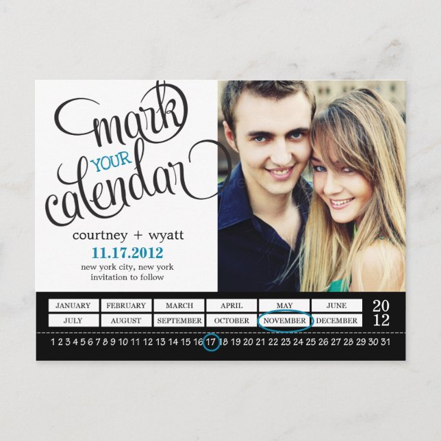 Carte postale chic de calendrier Photo Save The Da (Devant)
