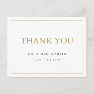 Carte Postale Chic Design Or & Blanc Merci de mariage personnali