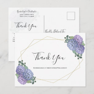 Carte Postale Chic Dusty Bleu Floral Géométrique Mariage Remerci