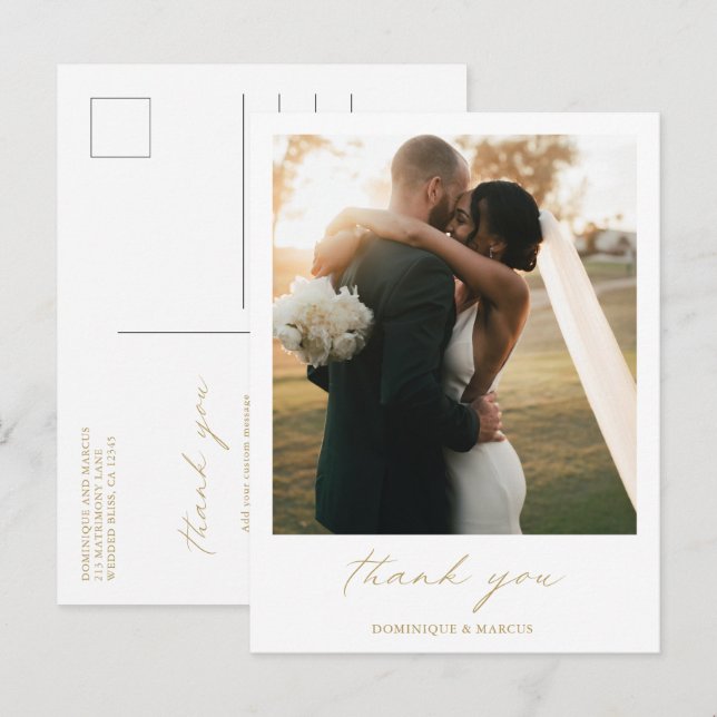 Carte Postale Chic Elegant or simple Mariage photo Merci (Devant / Derrière)