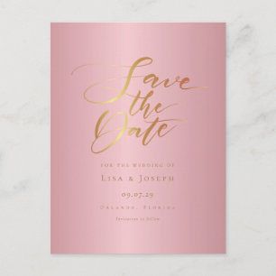 Carte Postale Chic Élégant Rose Gold Script Faire-Part de Date