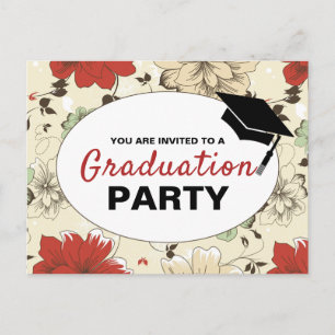 Carte Postale Chic Floral Casquette, Graduation Party Invitation