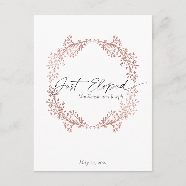 Carte Postale Chic Floral Wreath Just Eloped Faire-part Invitati (Devant)