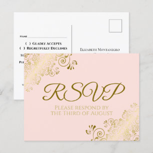 Carte Postale Chic Gold Frills sur Blush Rose Wedding RSVP