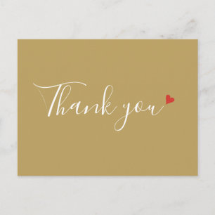 Carte Postale Chic Gold Red Heart Script Business Merci