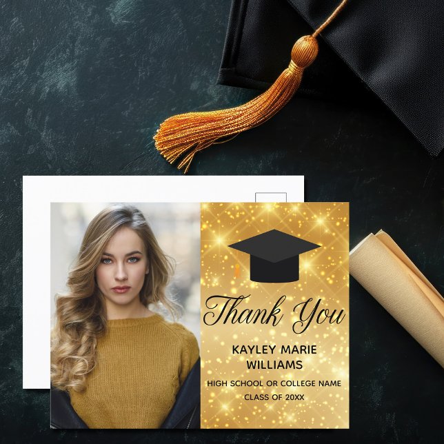 Carte Postale Chic Gold Sparkle Remerciements pour la photo de r (Créateur téléchargé)