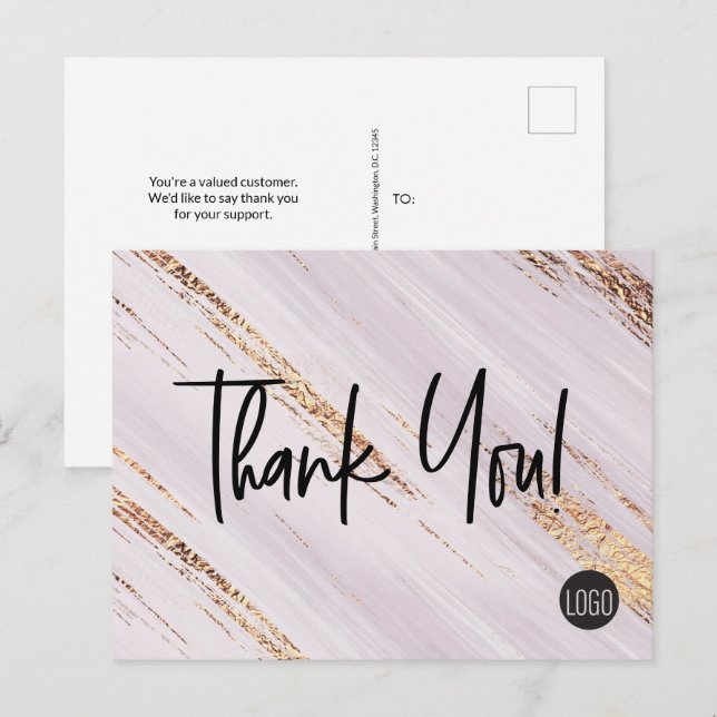 Carte Postale Chic Gold Strokes logo Entreprise Merci client (Devant / Derrière)