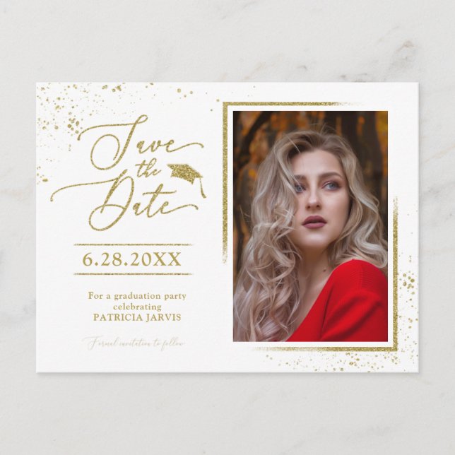Carte Postale Chic Grad Party Enregistrer La Date Festive Gold P (Devant)