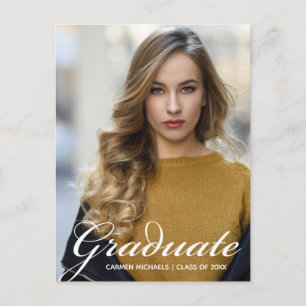 Carte Postale Chic Graduate Photo White Script Overlay 2024