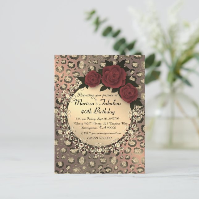 Carte Postale Chic Leopard Rose Fabuleux 40e anniversaire (Debout devant)