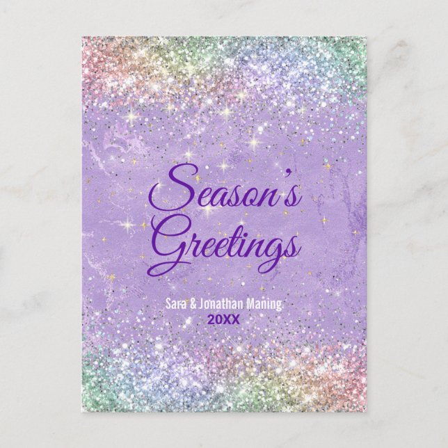 Carte Postale Chic lilas violet fausse parties scintillant Noël  (Devant)