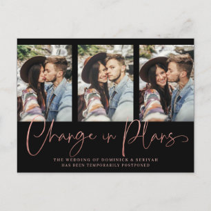 Carte Postale Chic manuscrit Rose Gold Mariage Postponction