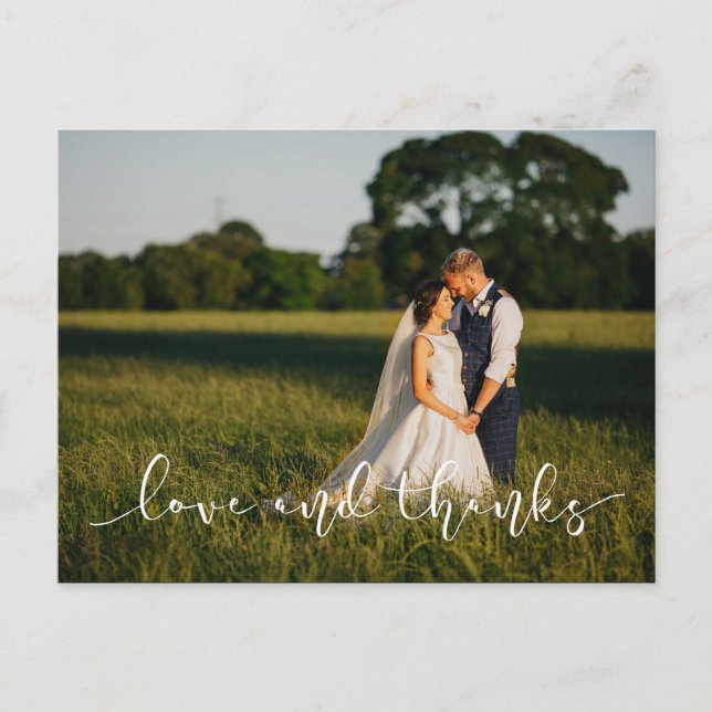 Carte Postale Chic Mariage Lettré AMOUR ET MERCI blanc (Devant)