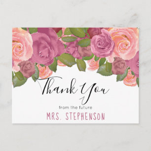 Carte Postale Chic Mauve Floral Aquarelle Merci nuptial