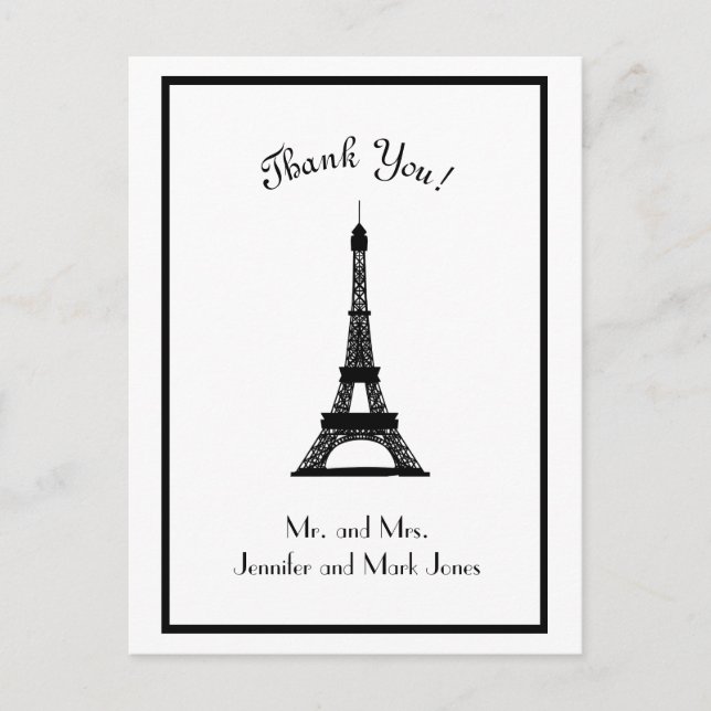 Carte Postale Chic Merci Tour Eiffel noir et blanc (Devant)