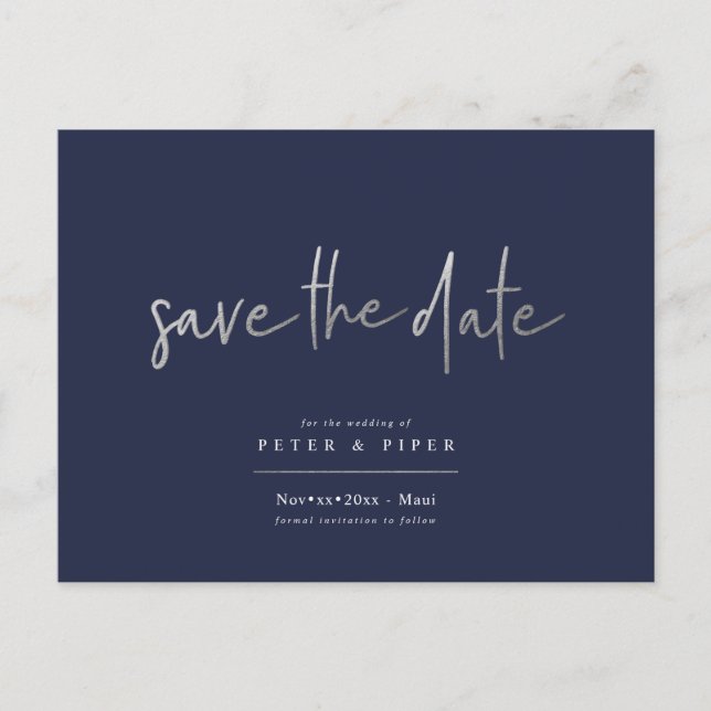 Carte Postale Chic+Moderne Argent Signature Script, Enregistrer  (Devant)